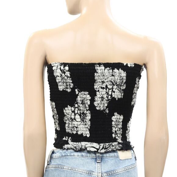 Free People Poppy Tube Blouse Top Strapless Floral Smocked Ruffle S NWT 280685 - Picture 7 of 7